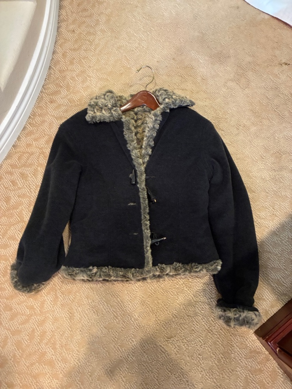Women's Black Faux Fur-Trim Bomber Jacket